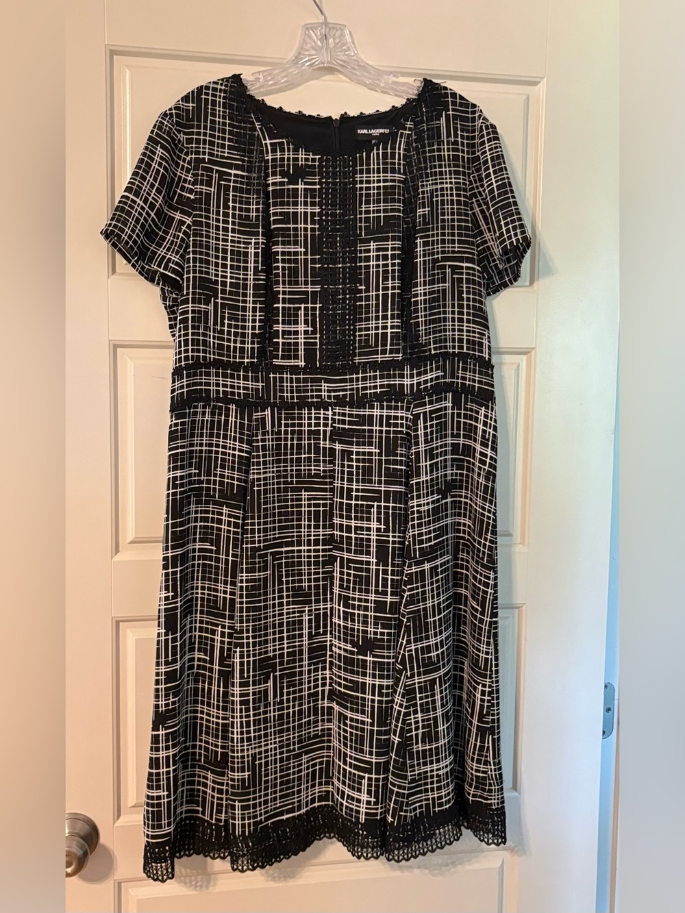 Karl Lagerfeld Black and White Grid-Print Short Dress